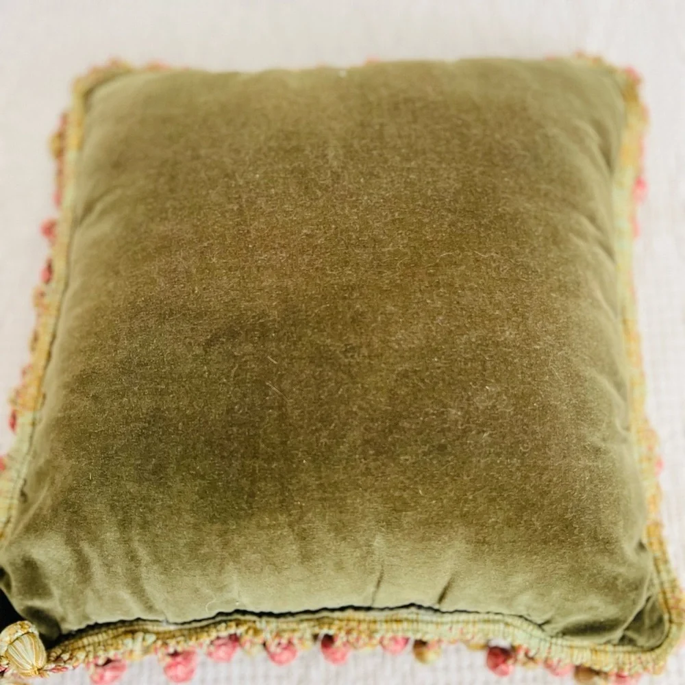 13”x13” decorative pillow hand-stitched ribbon.